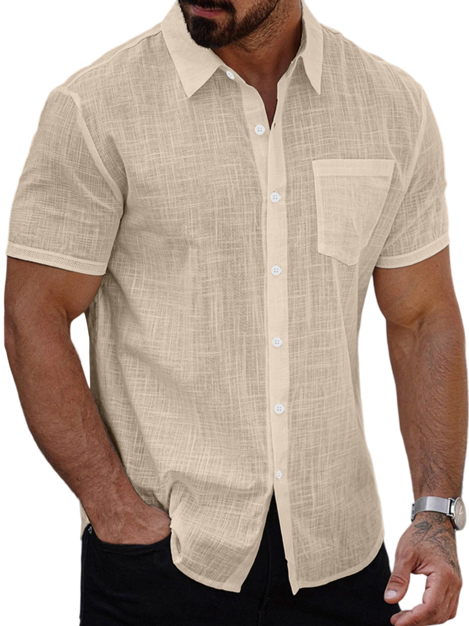 Men's Summer Casual Solid Color Button-down Short Sleeve Shirt
