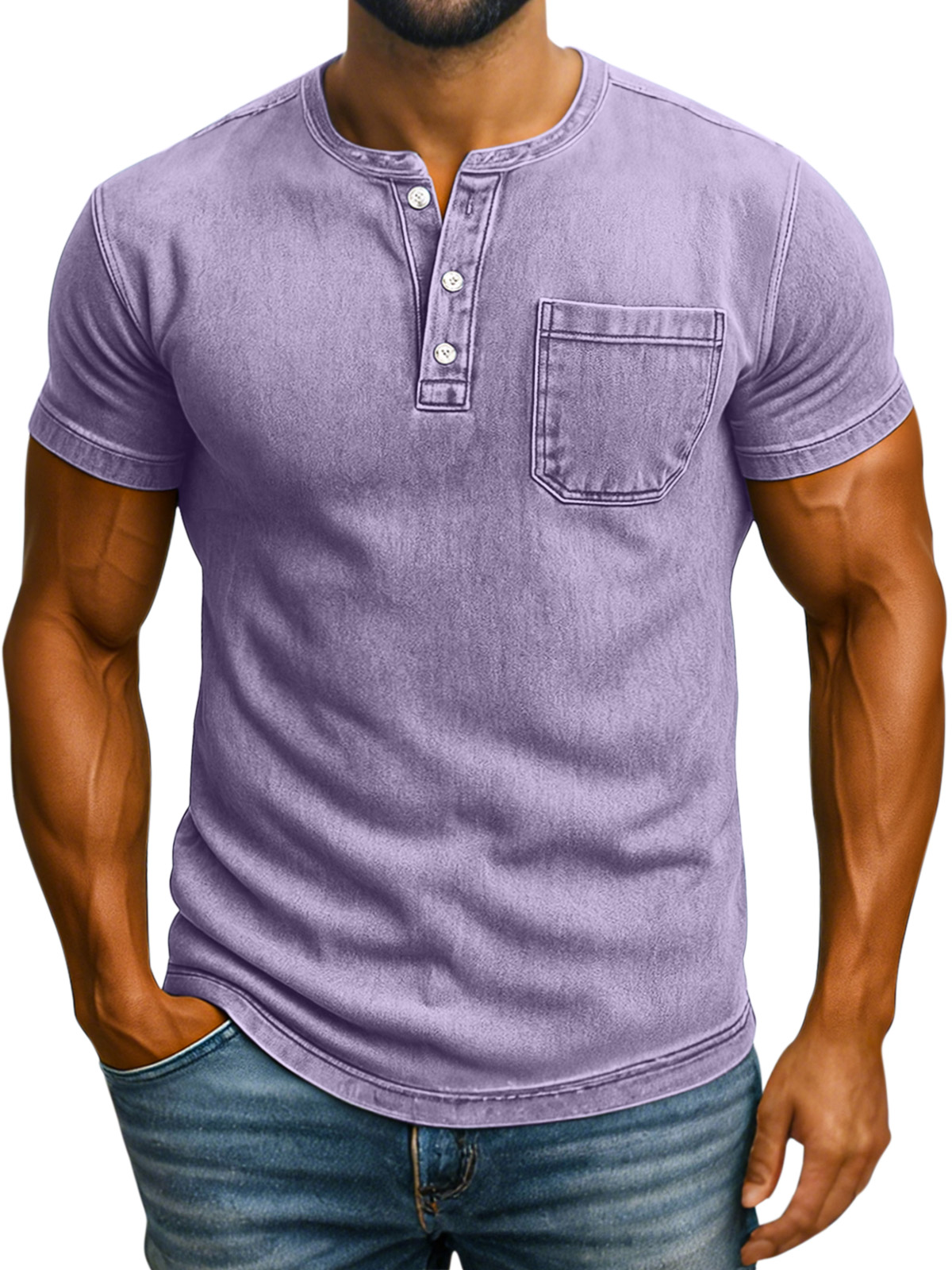 Men's Retro Solid Color Casual Comfortable Short Sleeve Henley Shirt
