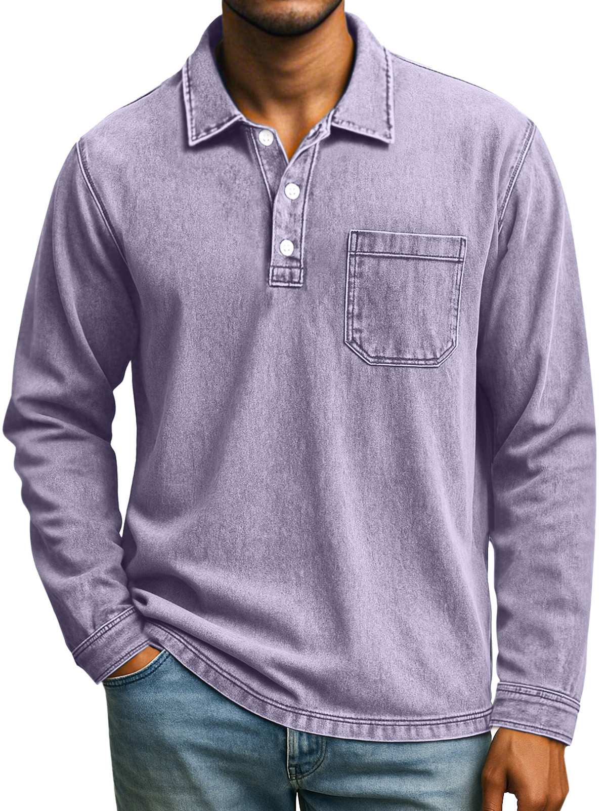 Men's Retro Casual Daily Solid Color Long Sleeve Lapel Polo Shirt