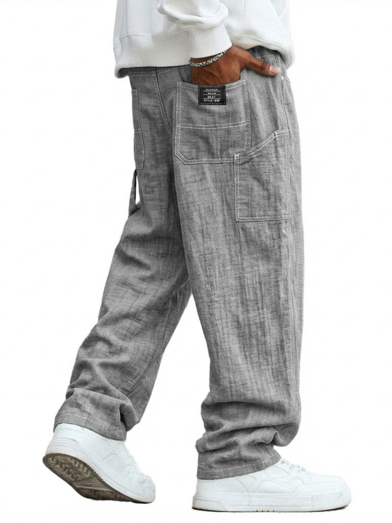 Men's Casual Linen Multi-Pocket Loose Long Trousers
