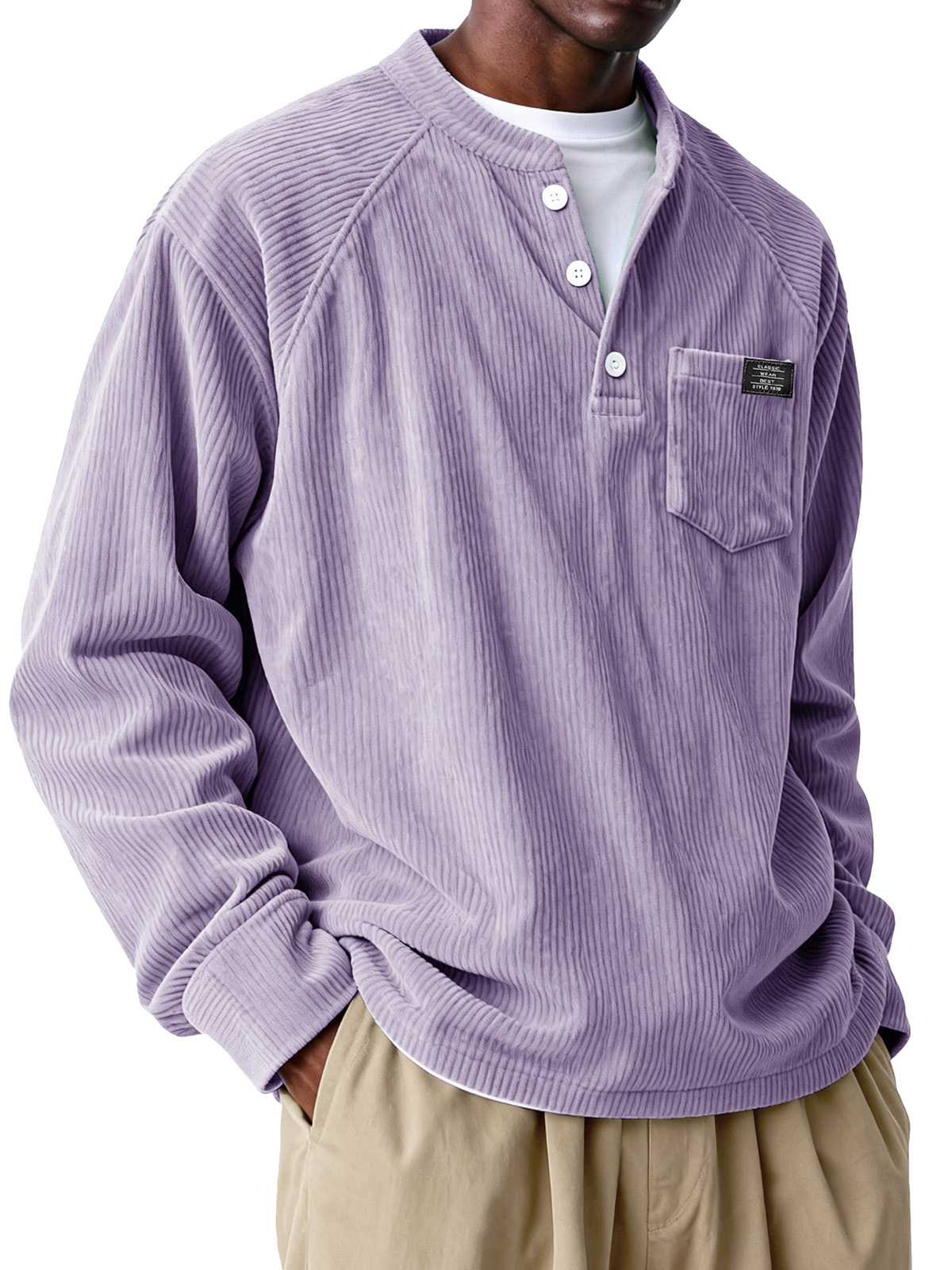 Men's Fashion Casual Plug-in Pocket Long-Sleeved Polo Shirt