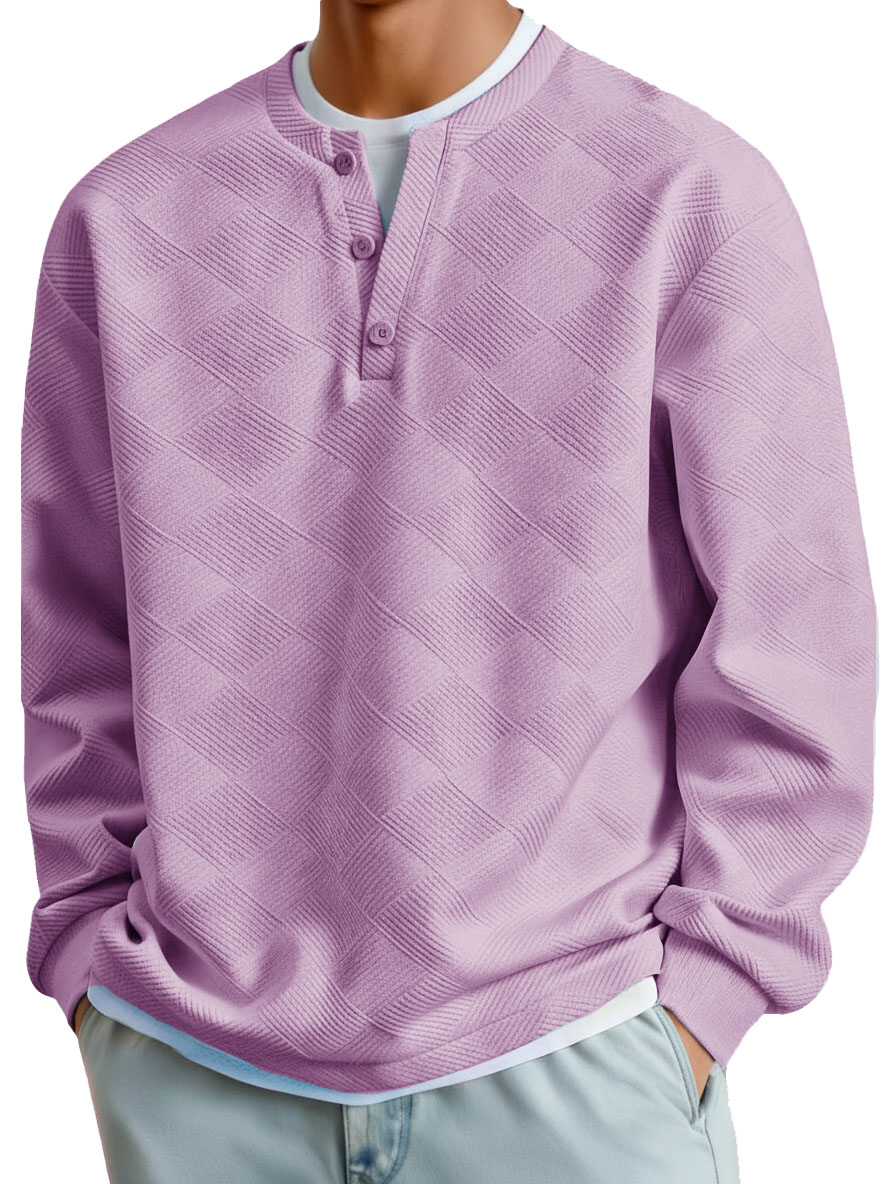 Men's Clothing Fashionable Casual Jacquard Fabric Long-sleeved Henry Shirt 