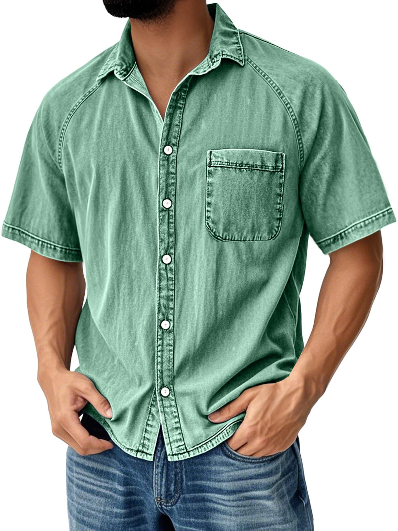 Men's Retro Raglan Pocket Casual Short-Sleeve Shirt