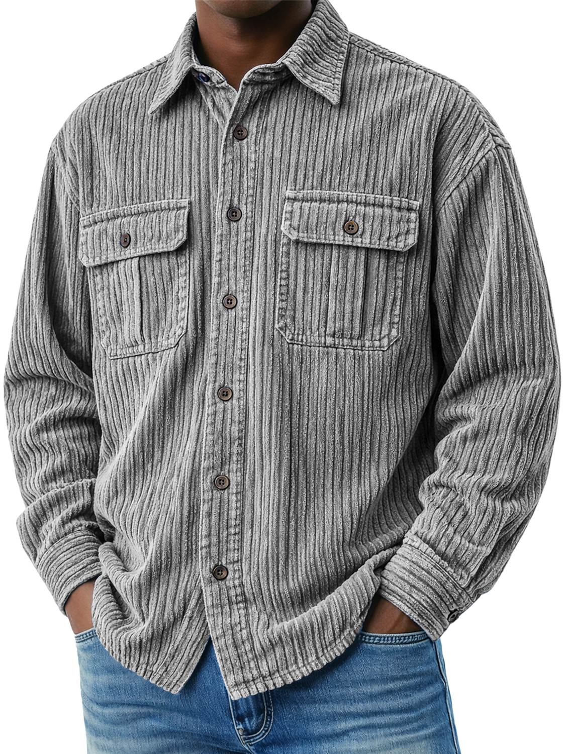 Men's Vintage Corduroy Double-pocket Casual Long-sleeved Shirt