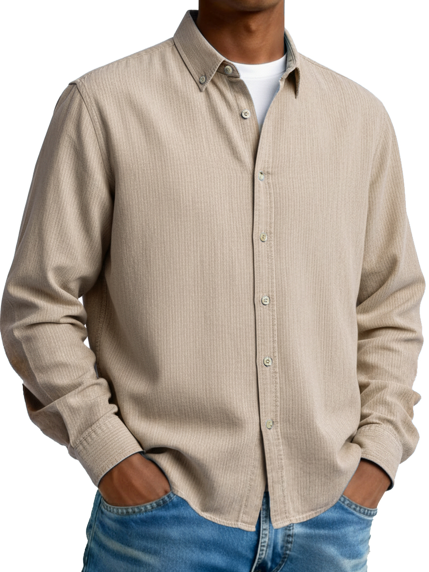 Men's Fashion Casual Retro Turn-Down Collar Long-Sleeve Shirt