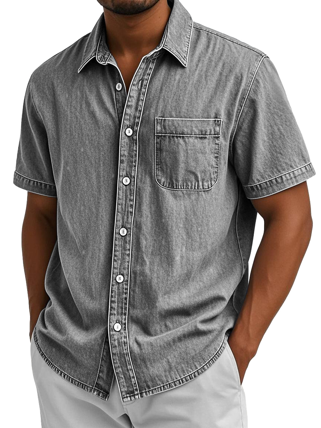 Men's Retro Casual Lapel Pocket Comfort Short Sleeve Shirt
