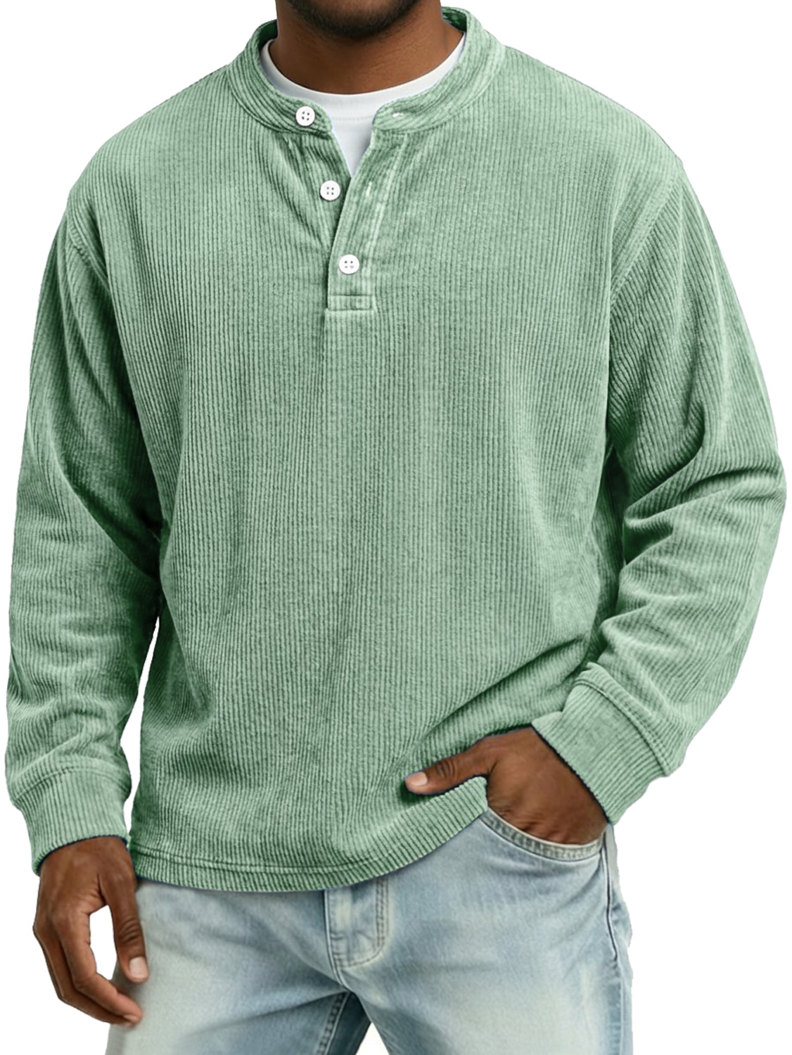 Men's Vintage Corduroy Casual Long-sleeved Henley Shirt