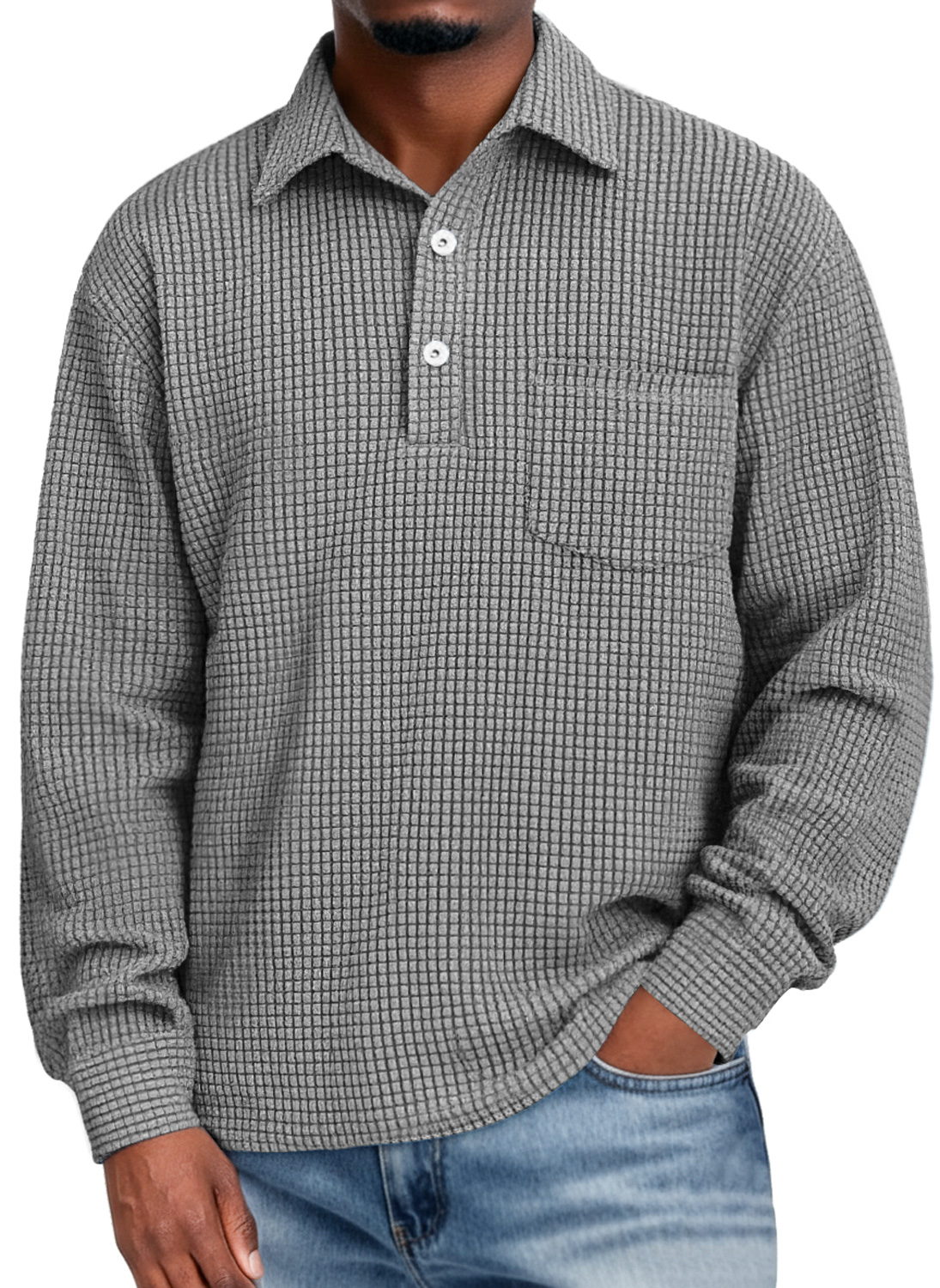 Men's Everyday Corduroy Corn Plaid Lapel Button-down Casual Pocket Long-sleeved Polo Shirt