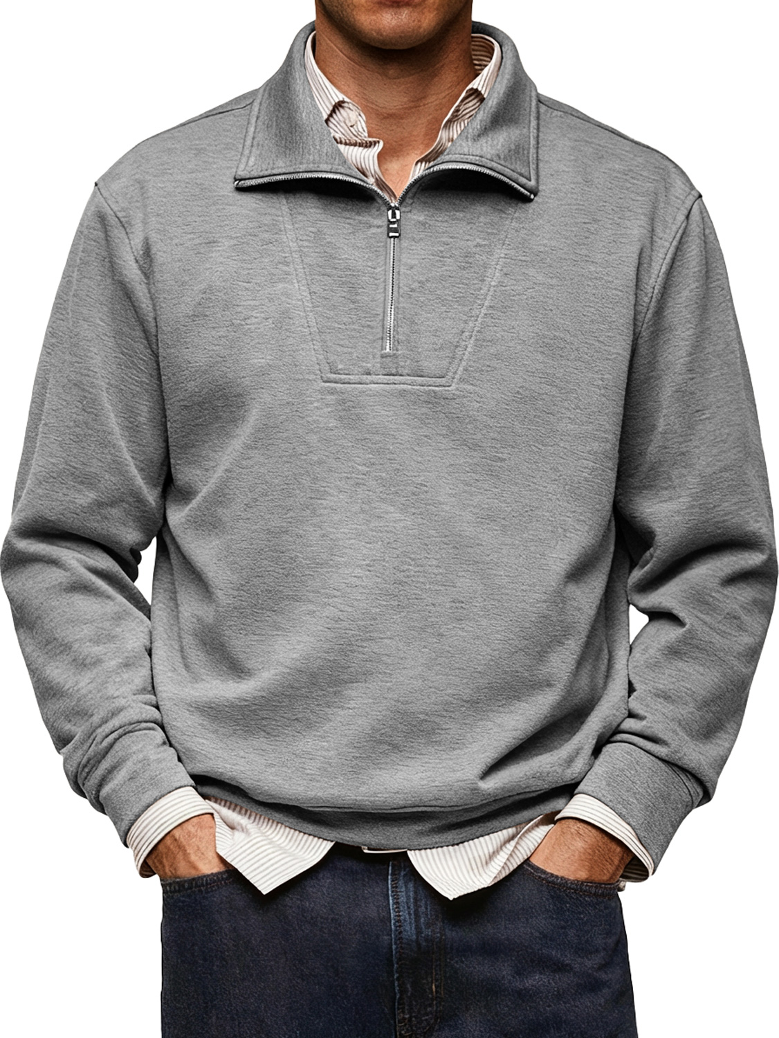 Men's Simple Comfortable Stand Collar Zipper Design Casual Thin Sweatshirt