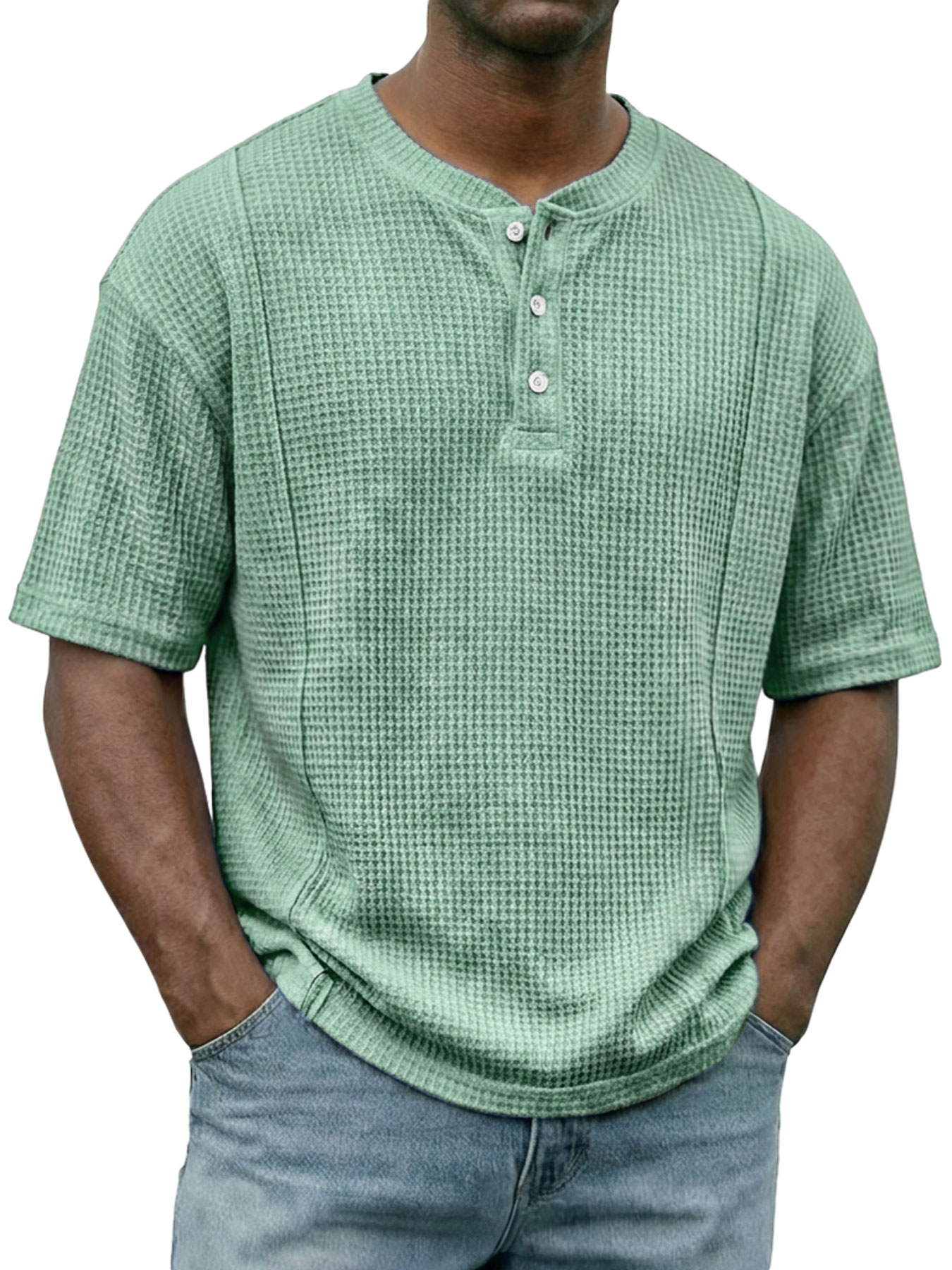 Men's Everyday Waffle-knit Deconstructed Casual Short-sleeved Henley Shirt