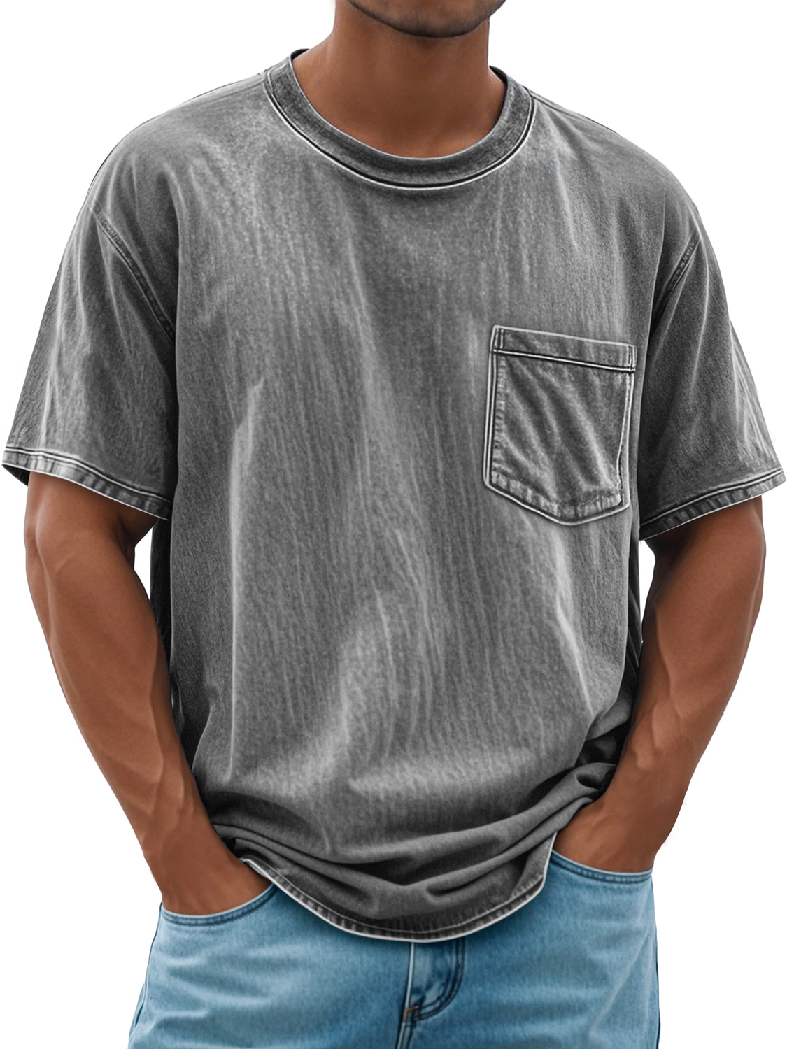 Men's Retro Round Neck Daily Casual Pocket Short Sleeve T-Shirt