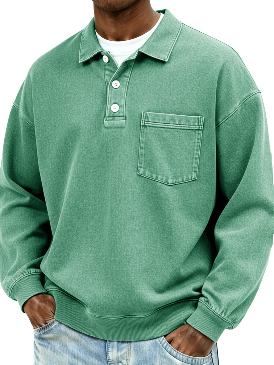 Men's Vintage Distressed Fashionable Lapel Pocket Polo Shirt