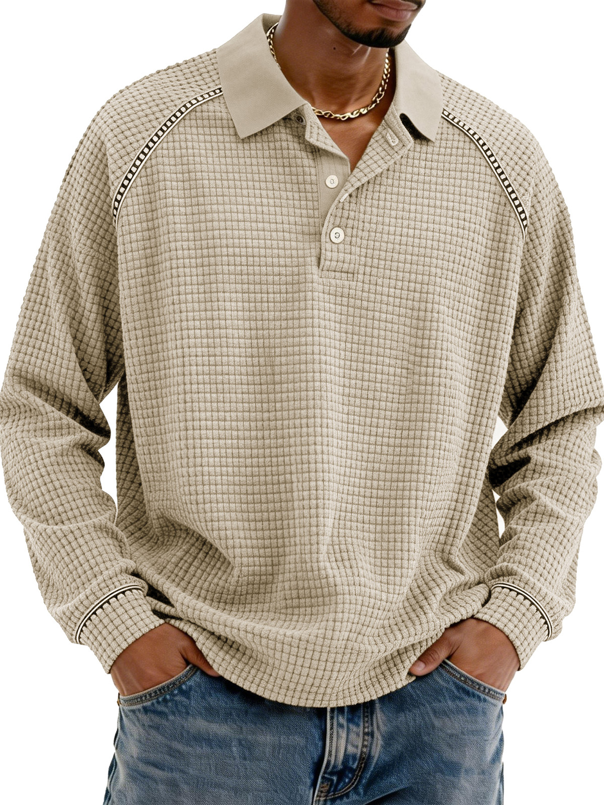 Fashionable Retro Straglan Lapel Long-sleeved Polo Shirt