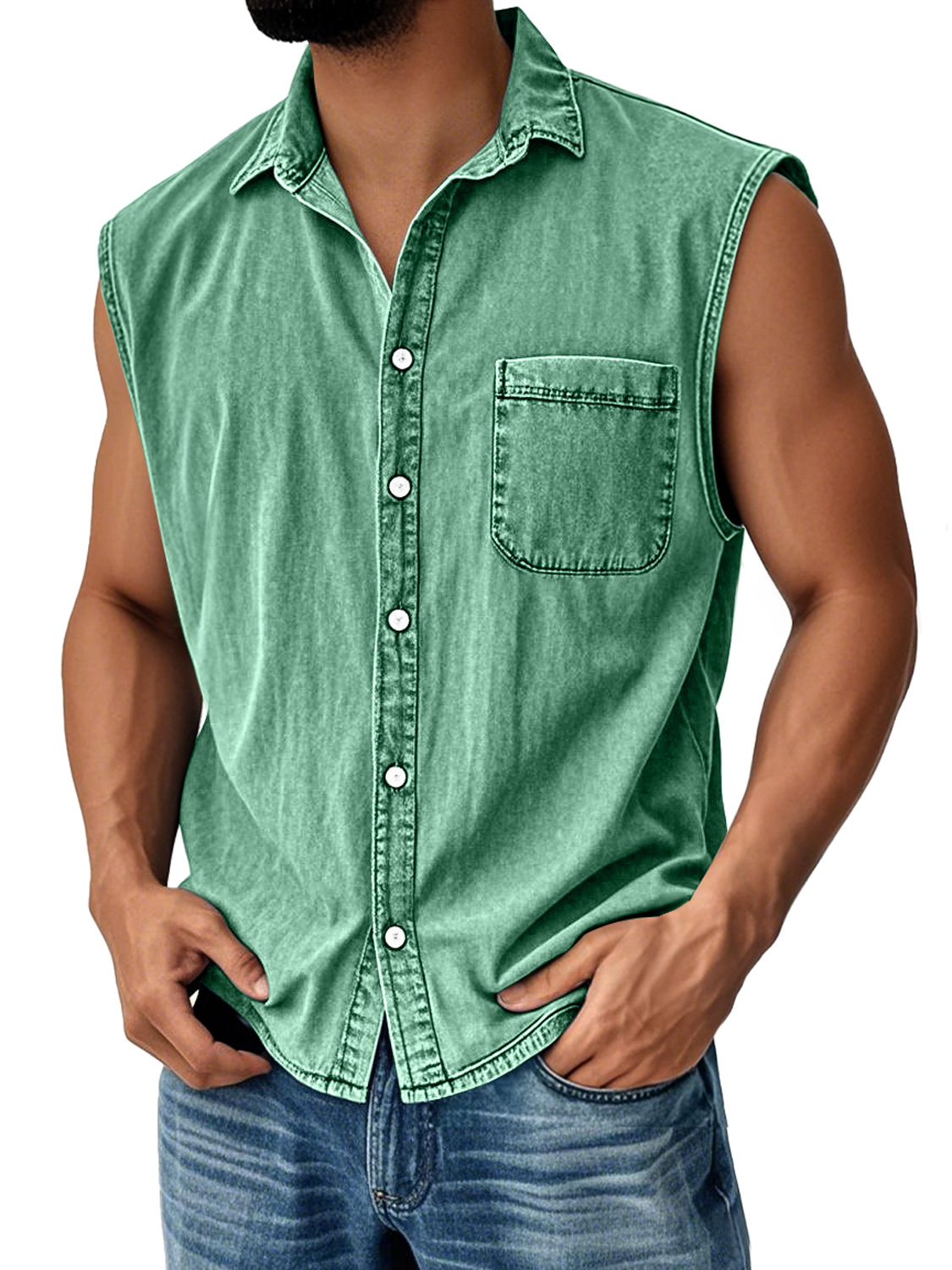 Men's Vintage Everyday Lapel Pocket Casual Sleeveless Shirt