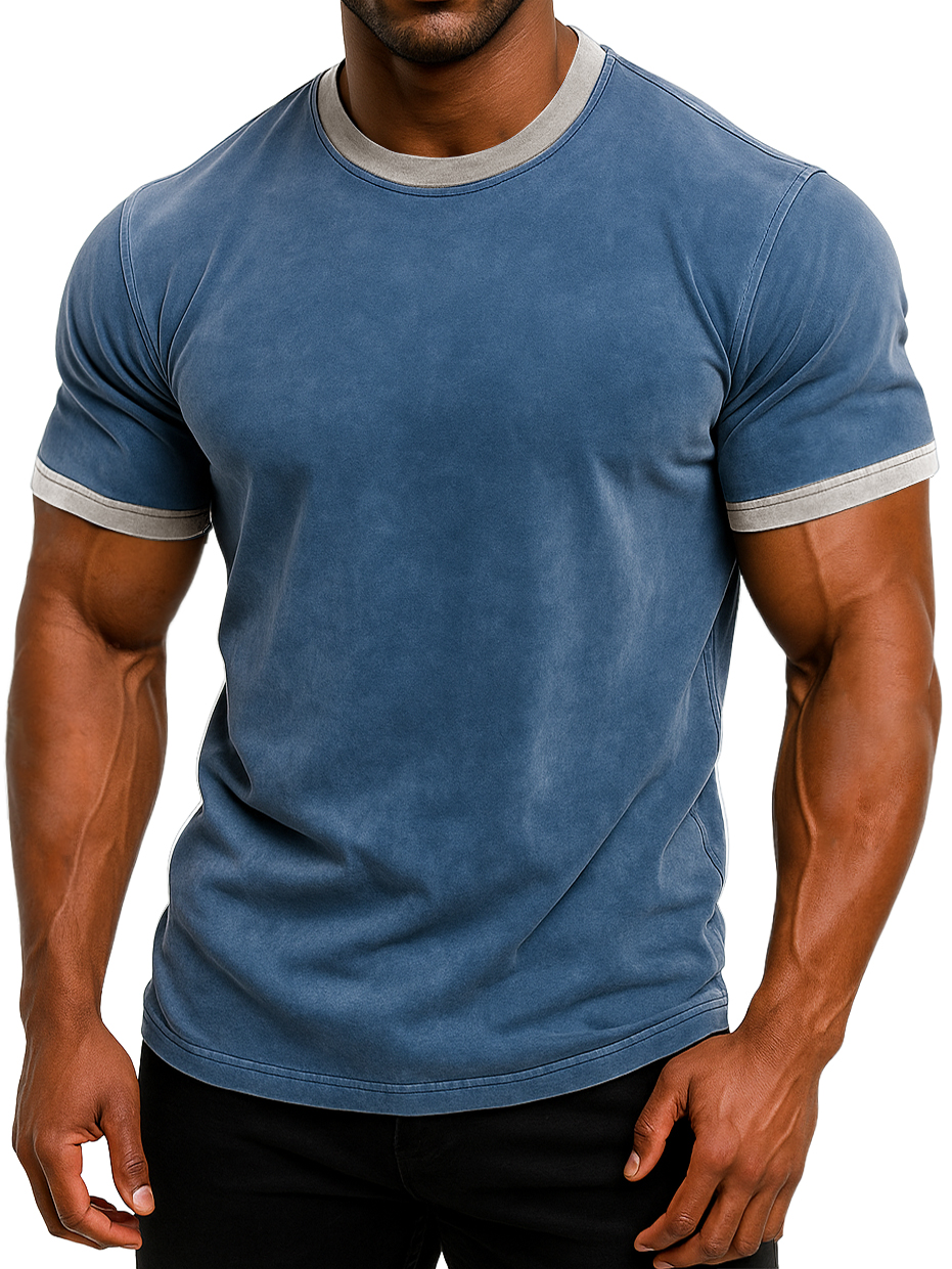 Men's Vintage Distressed Contrast Color True Classic Short Sleeve T-shirt