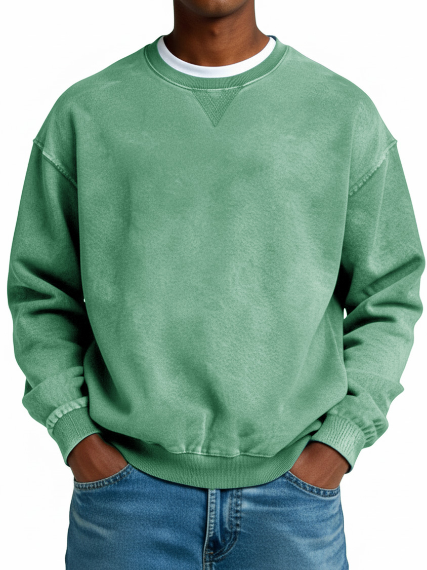 Men's Retro Distressed Crew Neck Long-Sleeved Top in Multiple Colors