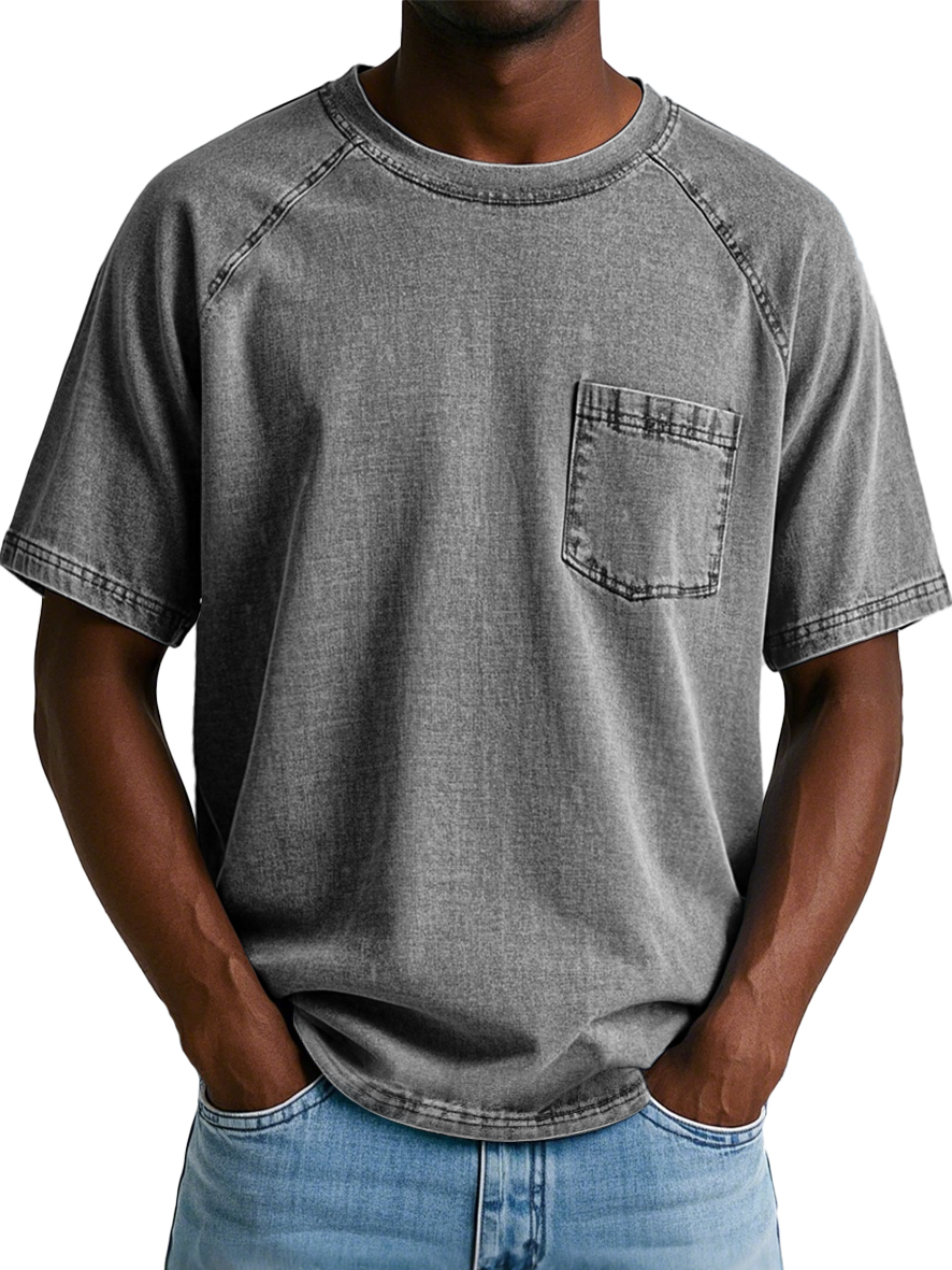 Men's Fashion Retro Raglan Pocket Casual Short Sleeve T-shirt