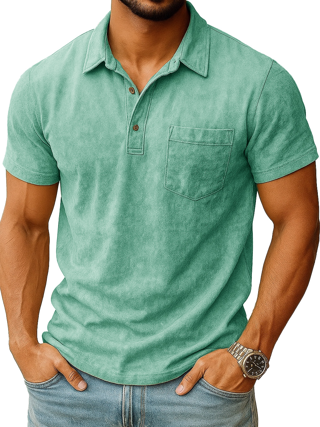  Men's Retro Outdoor Distressed Lapel Short-sleeved Pocket Polo Shirt 