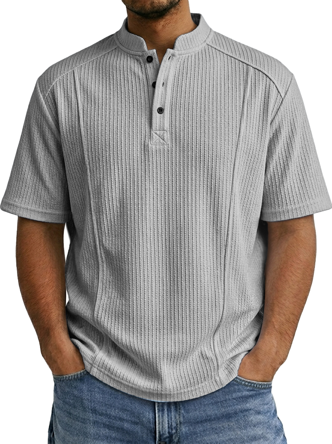 Men's Everyday Ribbed Deconstructed Design Casual Short-sleeved Henley Shirt