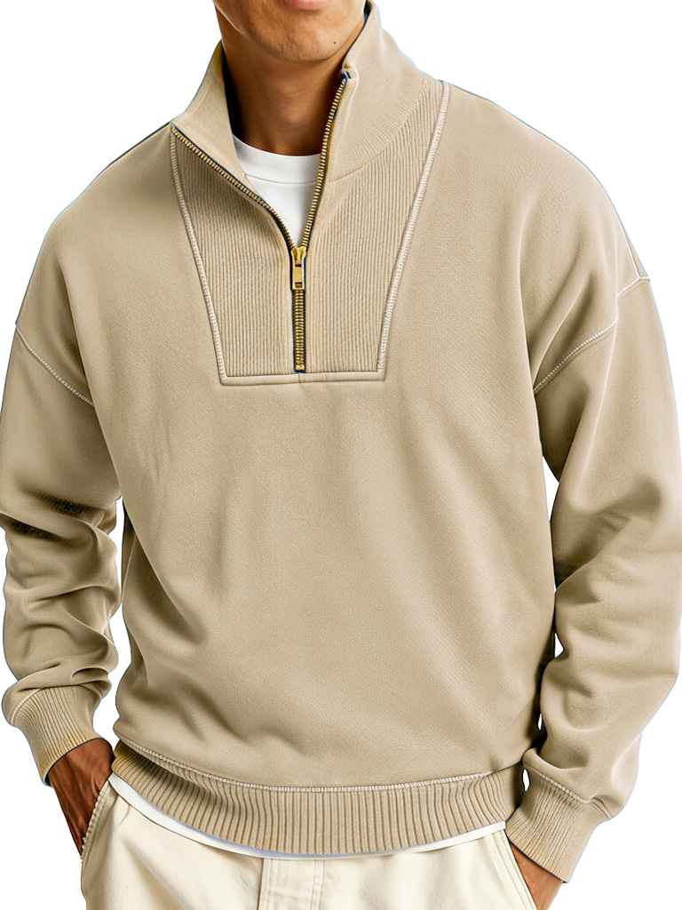 Men's Fashionable Sporty Casual Stand Collar Zipper Long-Sleeve Sweatshirt
