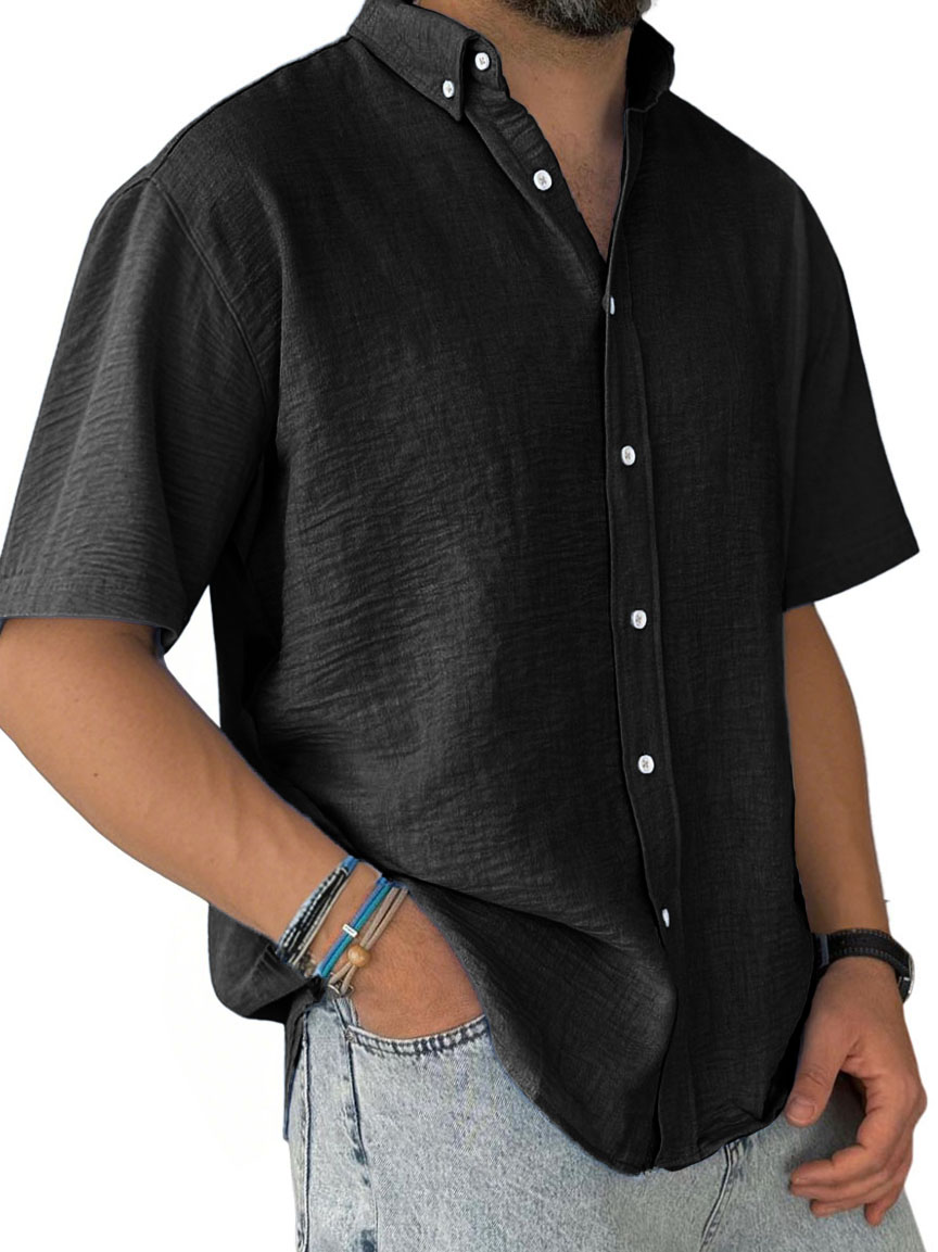 Men's Fashion Casual Pleated Fabric Short Sleeve Shirt