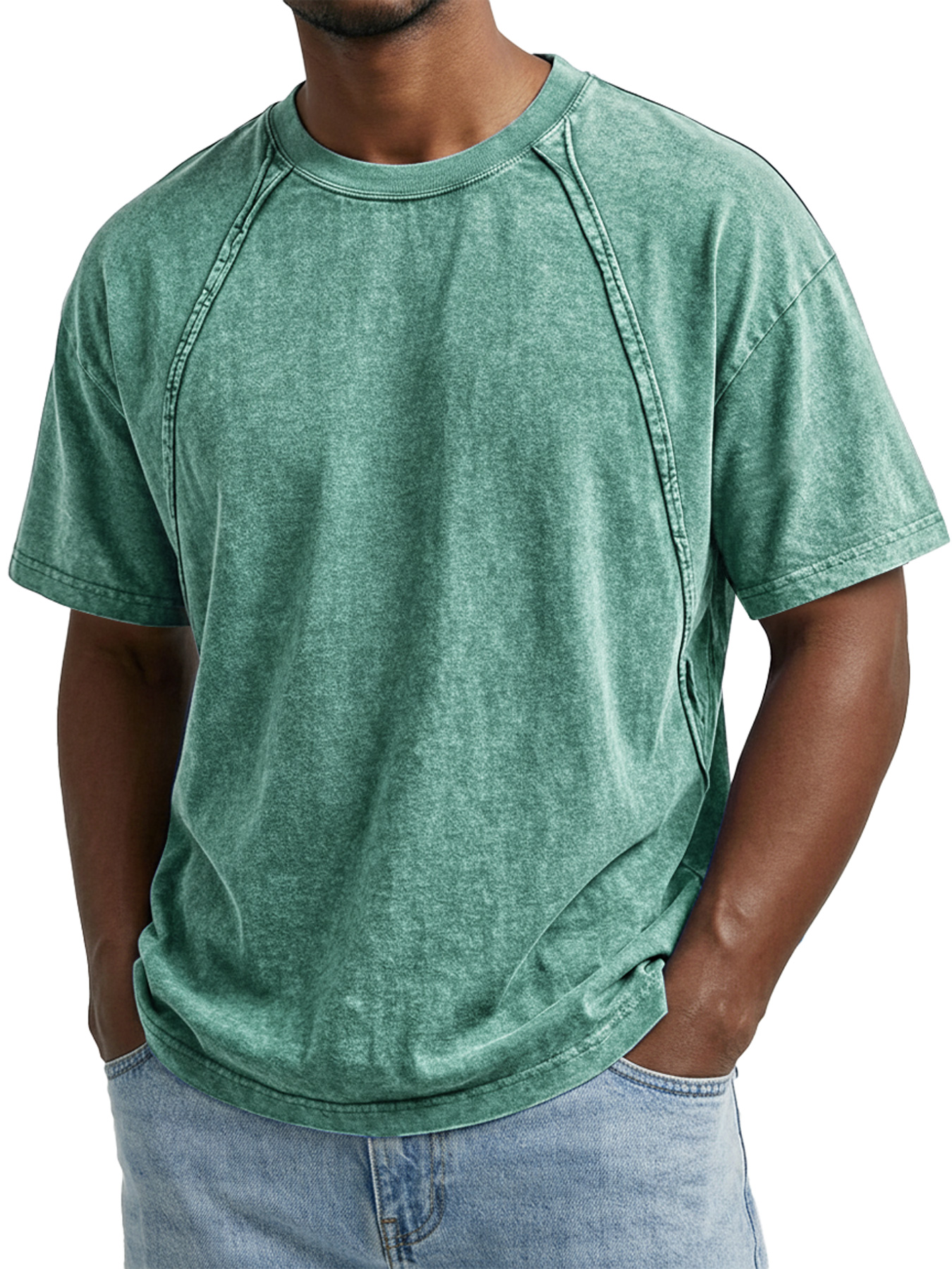 Men's Retro Crew Neck Raglan Design Casual Short-Sleeve T-Shirt