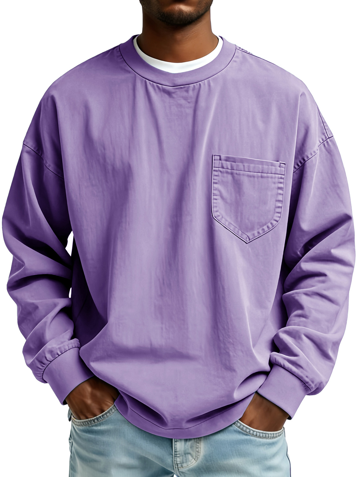 Men's Fashionable Retro Pleated Fabric Long-Sleeved Pocket Top