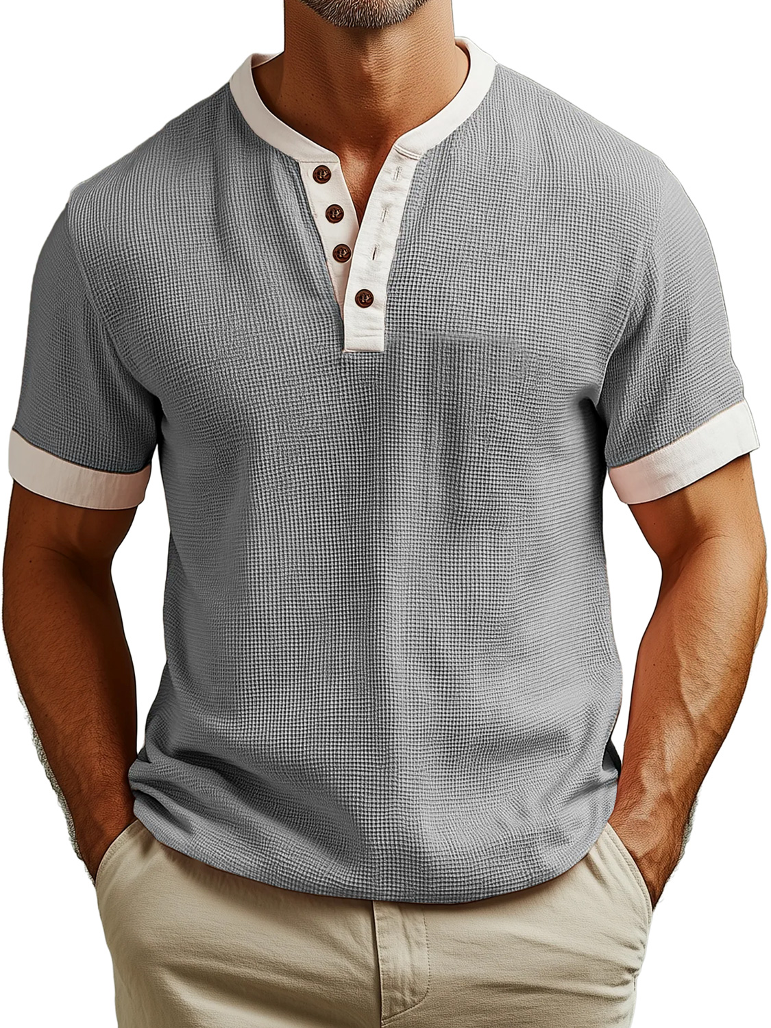 Men's Everyday Waffle Colorblock Casual Short Sleeve Henley Shirt