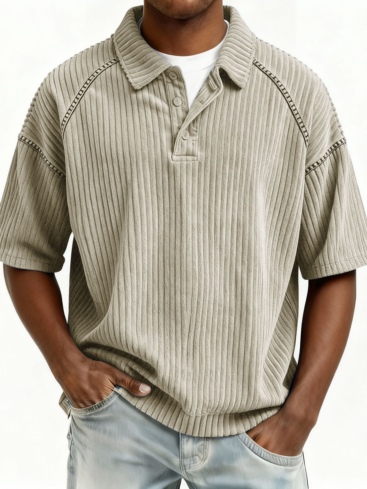  Stylish Casual Loose Lapel Pocket Short-sleeved Polo Shirt