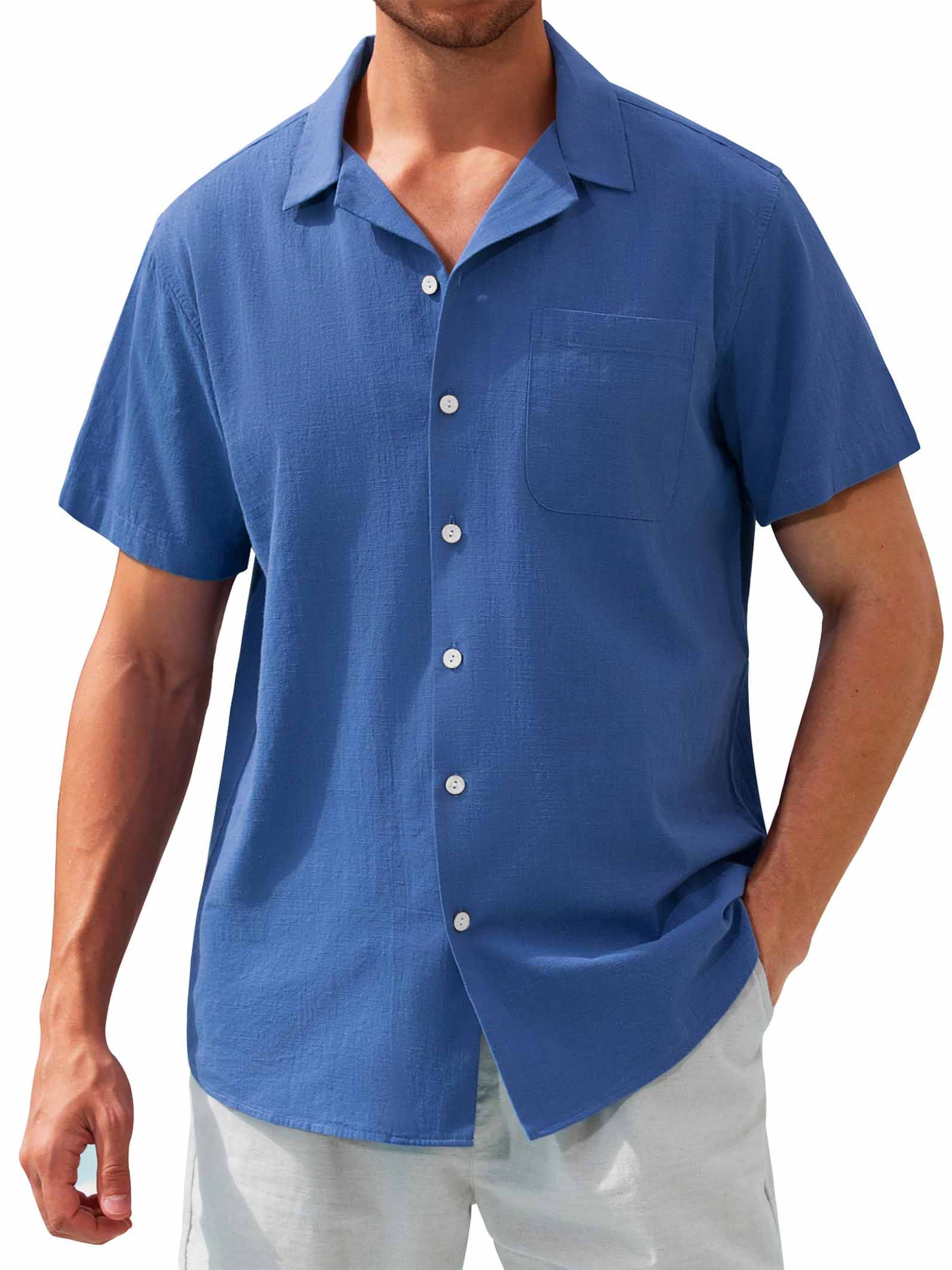 Men's Comfortable Hawaiian U-Pocket Cuban Collar Short Sleeve Shirt