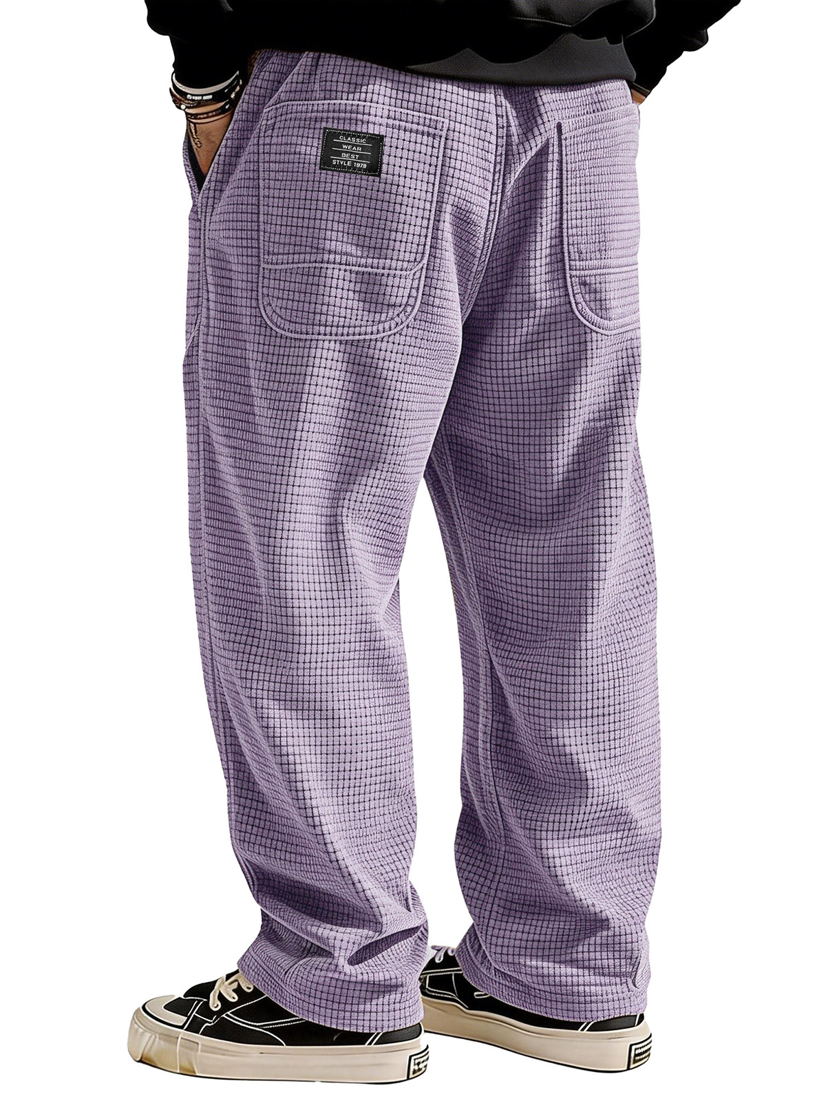 Stylish Casual Loose Waffle Fabric Pocket Tether Pants