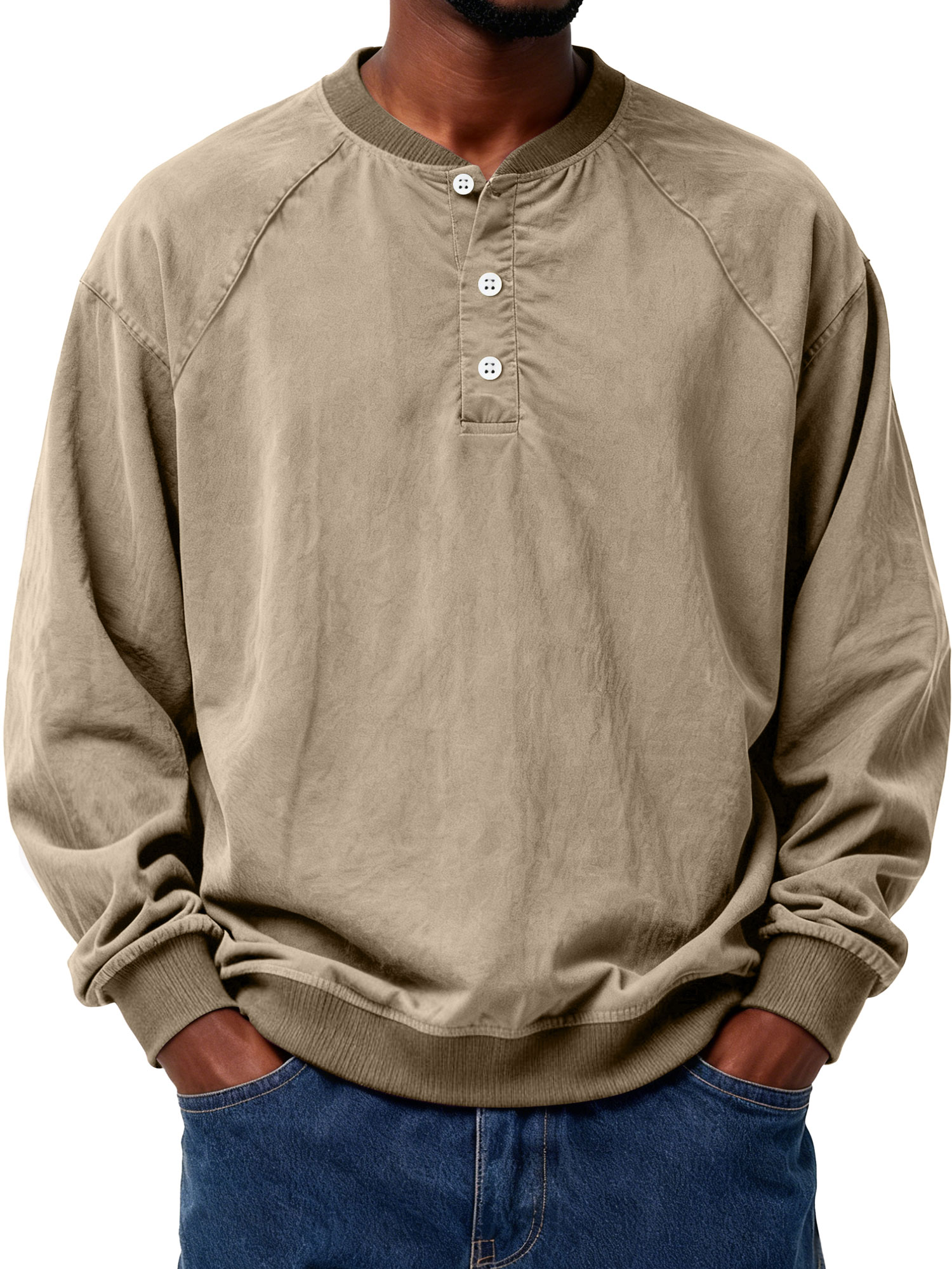 Men's Casual Patchwork Raglan Solid Color Workwear Henley Shirt