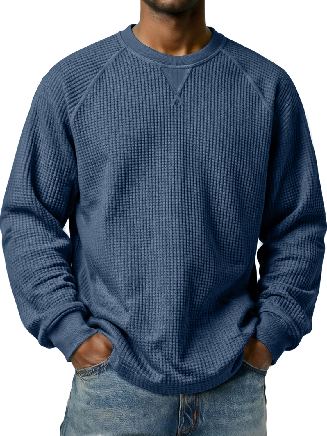 Men's Waffle-knit Raglan Sleeve Crew Neck Casual Long-sleeved T-shirt