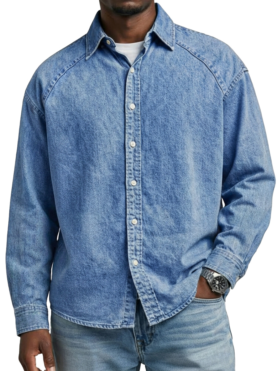 Men's Retro Solid Color Raglan Collared Long-Sleeve Shirt