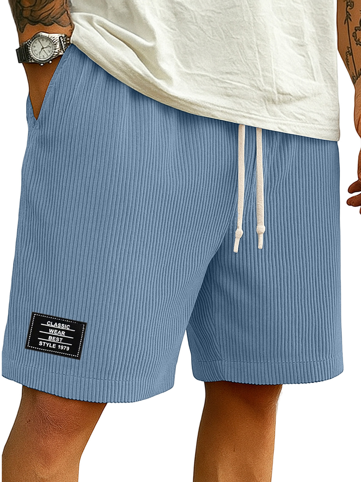Men's Comfortable Solid Color Vertical Pit Casual Shorts