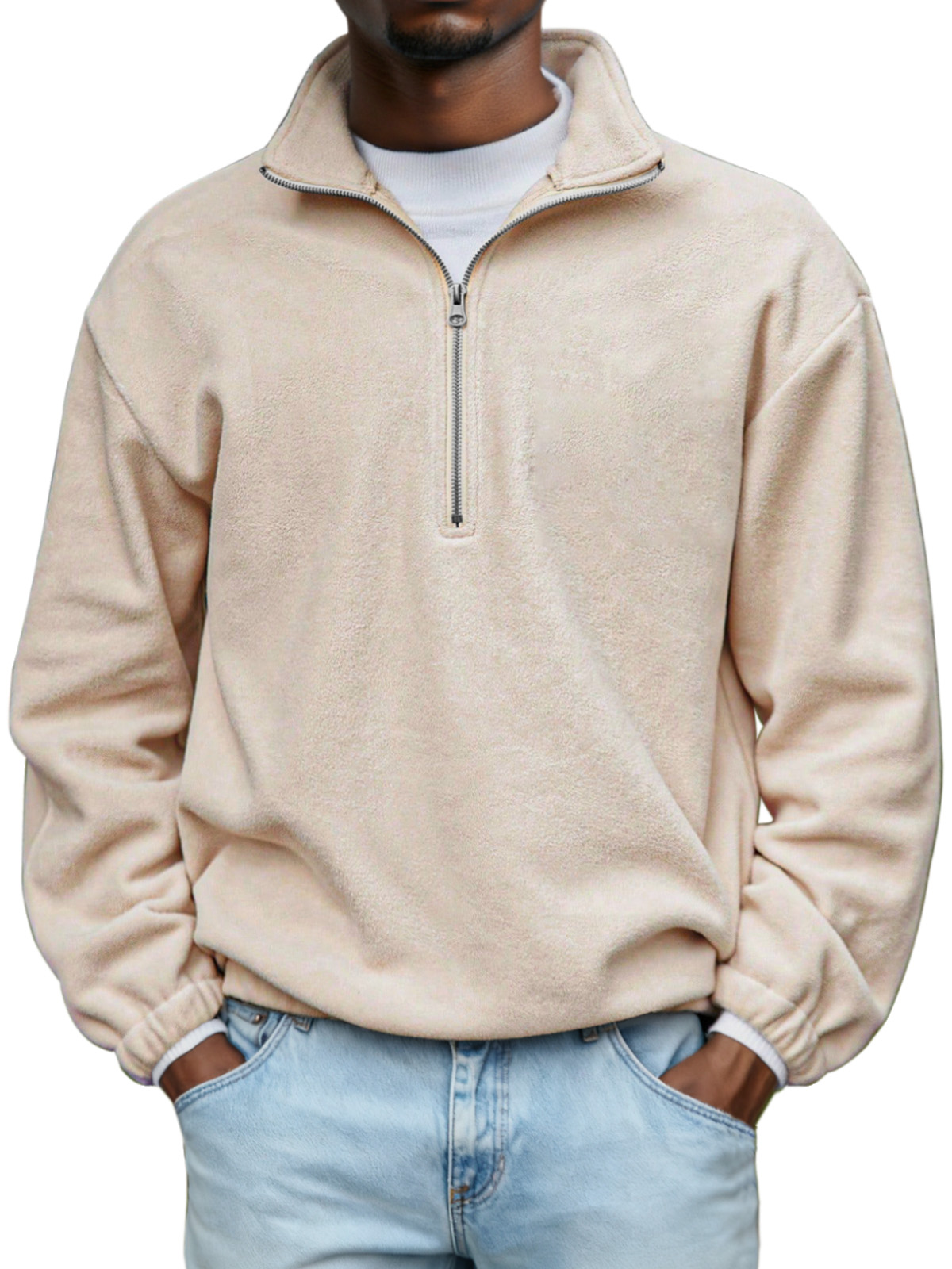Men's Simple And Comfortable Soft Plush Zipper Stand Collar Sweater