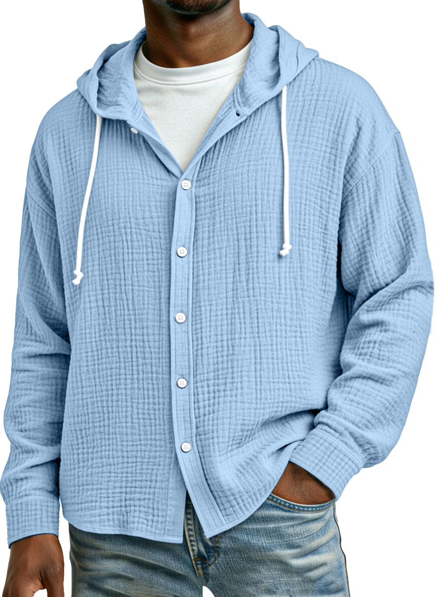 Men's Simple Breathable Pleated Long Sleeve Button-down Shirt