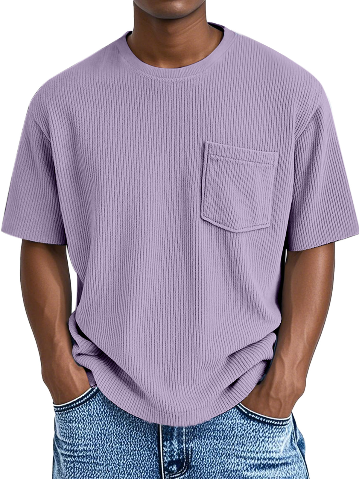 Men's Comfortable Solid Color Pit Pocket Round Neck Short-sleeved T-shirt