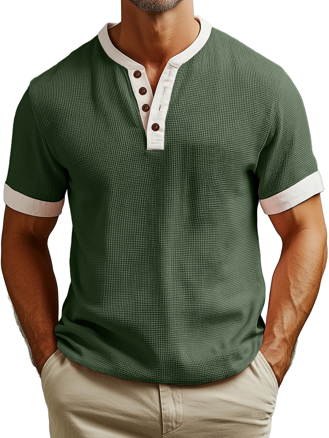 Men's Everyday Waffle Colorblock Casual Short Sleeve Henley Shirt