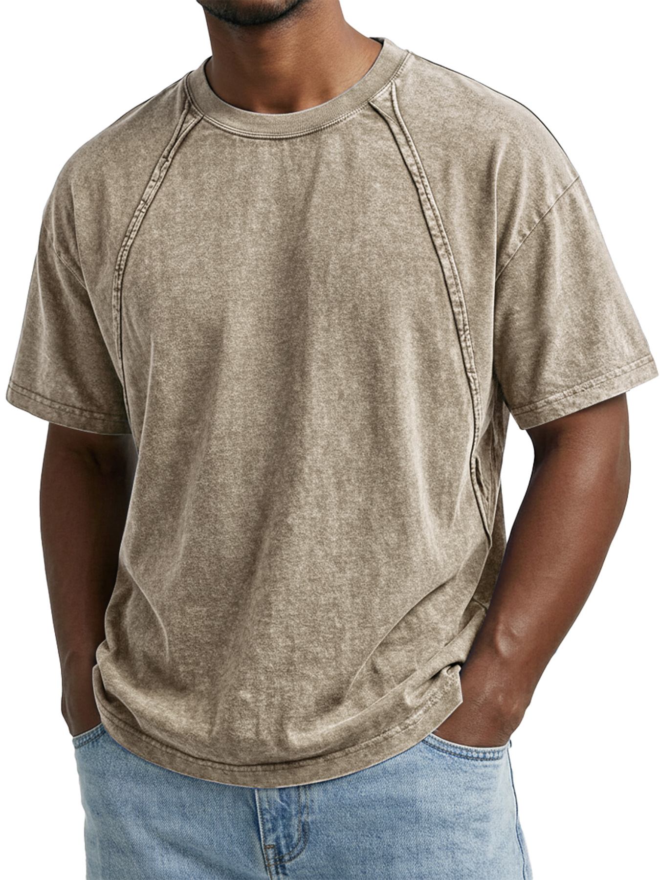 Men's Retro Crew Neck Raglan Design Casual Short-Sleeve T-Shirt