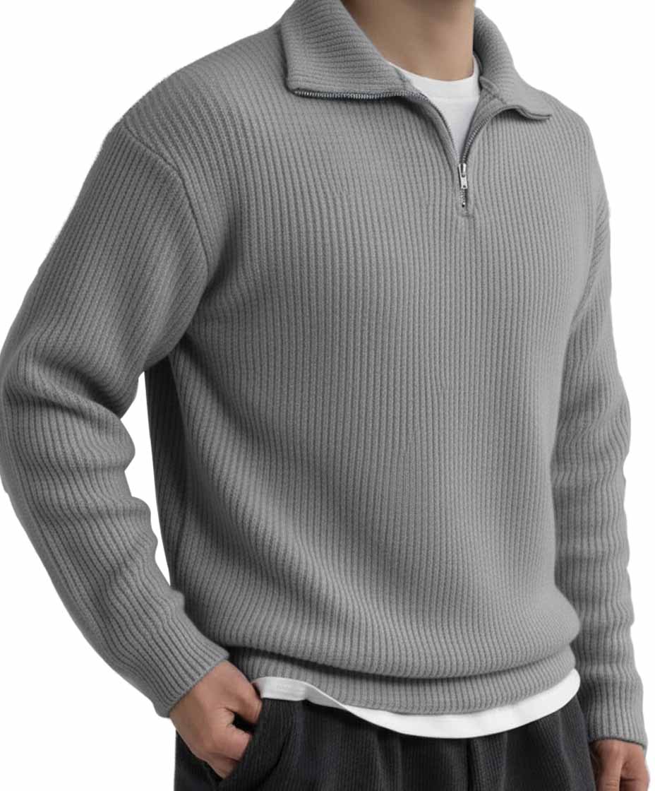 Men's Fashionable Casual Stand Collar Zipper Long Sleeve Top