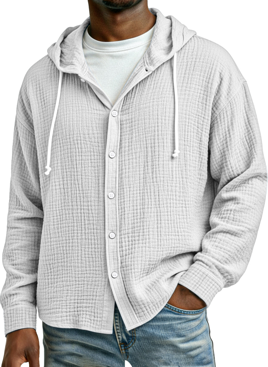 Men's Simple Breathable Pleated Long Sleeve Button-down Shirt