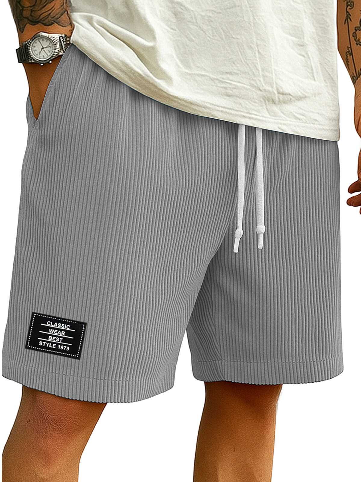 Men's Comfortable Solid Color Vertical Pit Casual Shorts