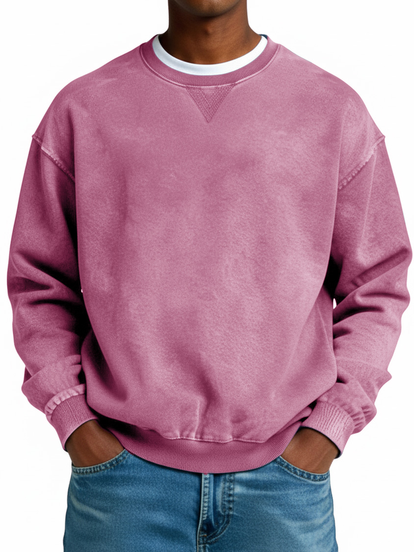 Men's Retro Distressed Crew Neck Long-Sleeved Top in Multiple Colors