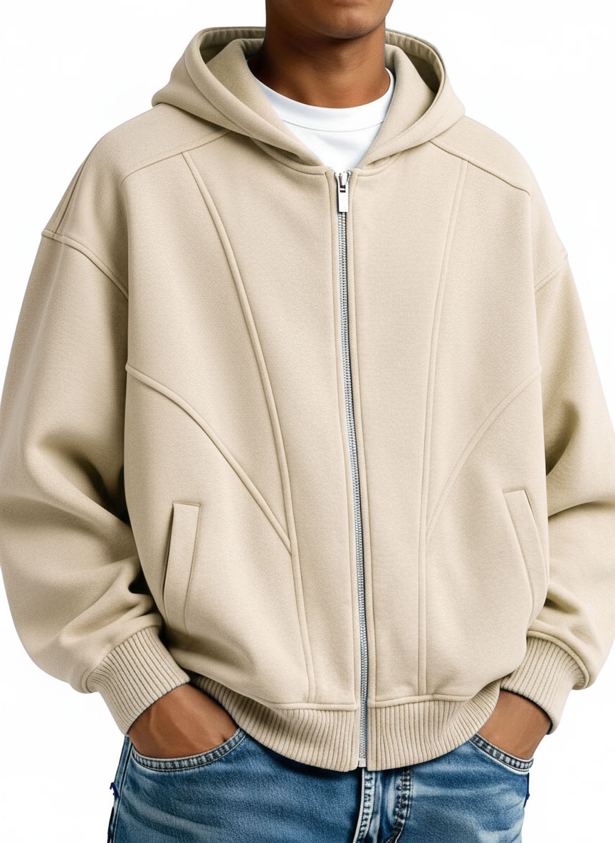  Men's Stylish Casual Loose-fitting Zippered Hooded Sweatshirt 