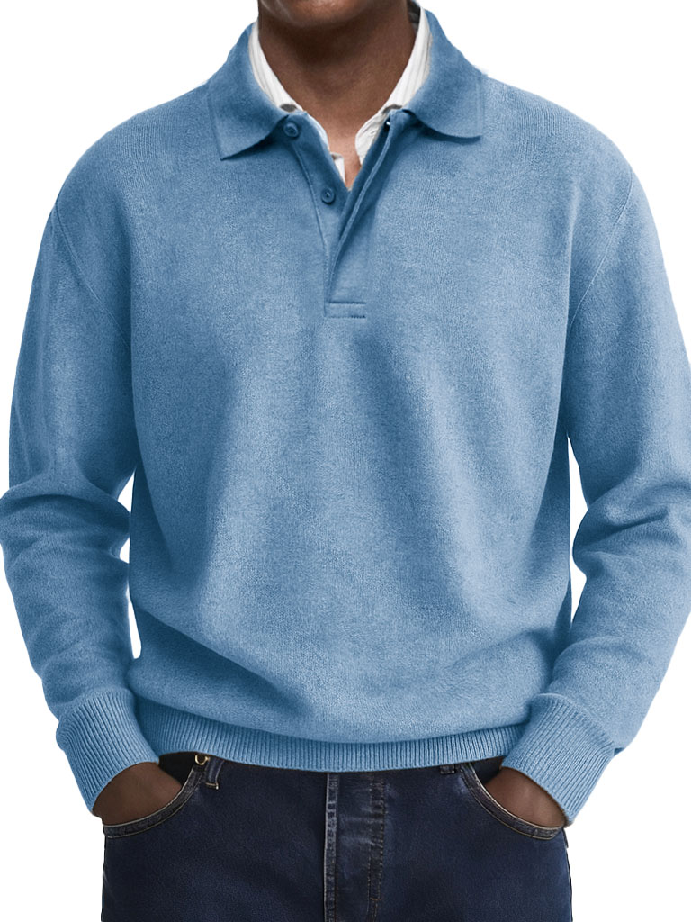  Men's Stylish Casual Retro Two-layer Placket Lapel Long-sleeved Polo Shirt 