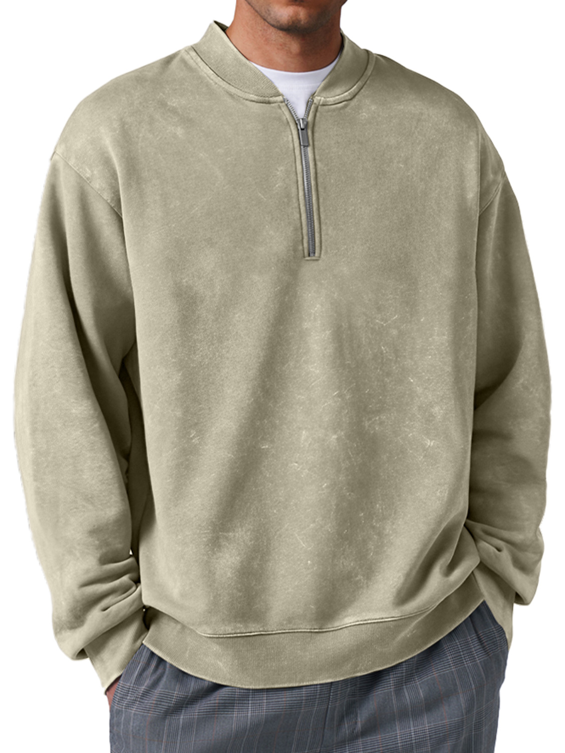 Men's Retro Everyday Baseball Collar Zipper Distressed Comfortable Sweatshirt