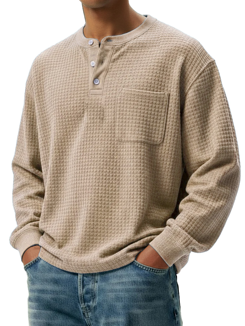 Men's Stylish Casual Retro Pocket Long-sleeved Henley Shirt 