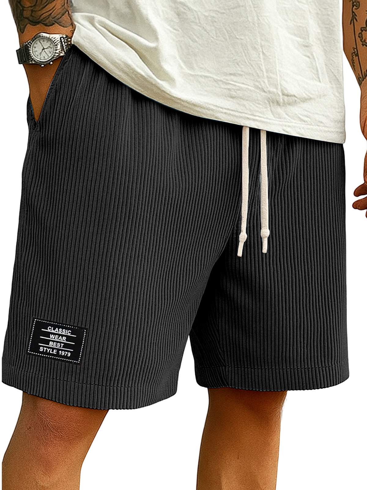 Men's Comfortable Solid Color Vertical Pit Casual Shorts