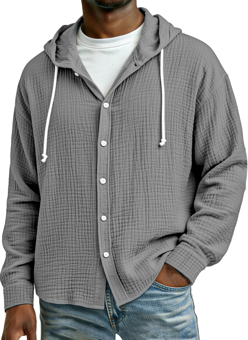 Men's Simple Breathable Pleated Long Sleeve Button-down Shirt